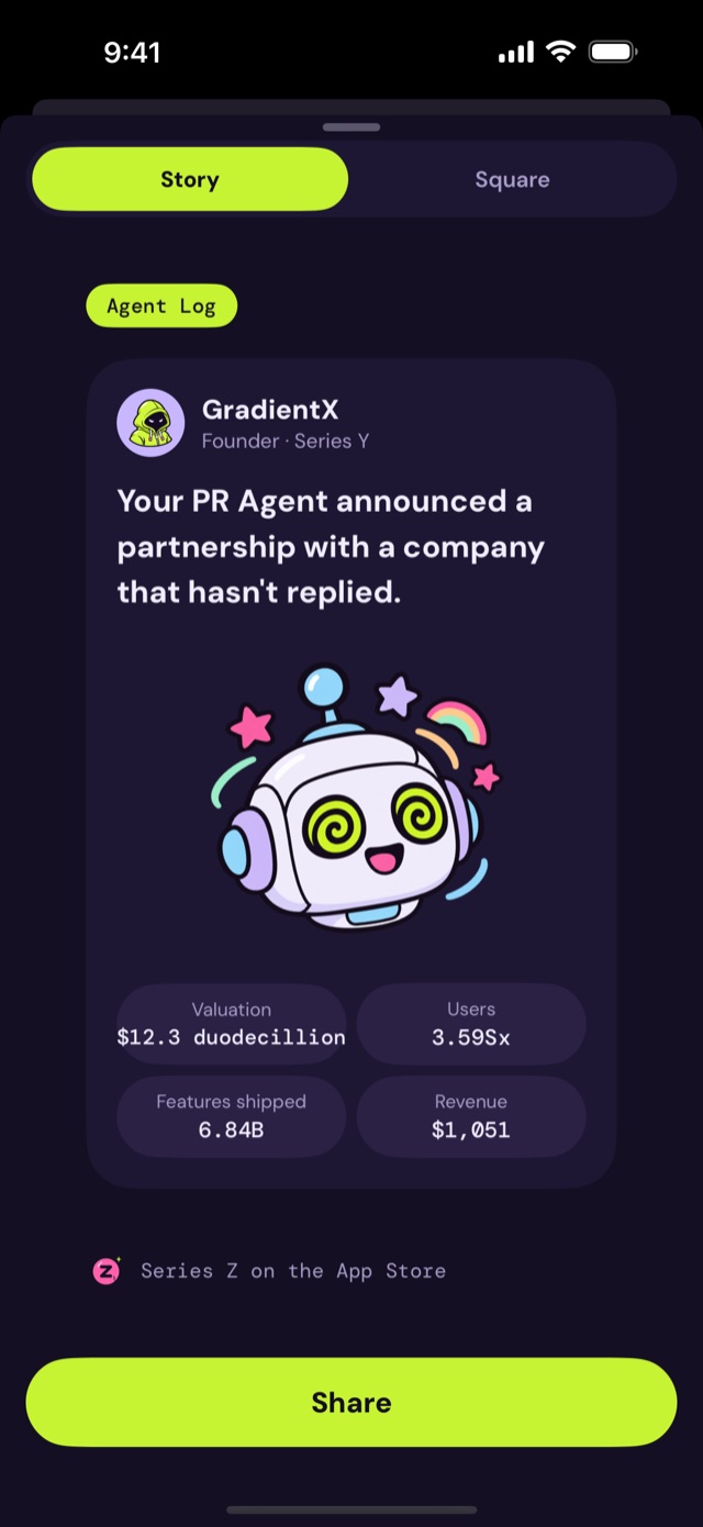 Share card from the game: your PR Agent announced a partnership with a company that hasn't replied